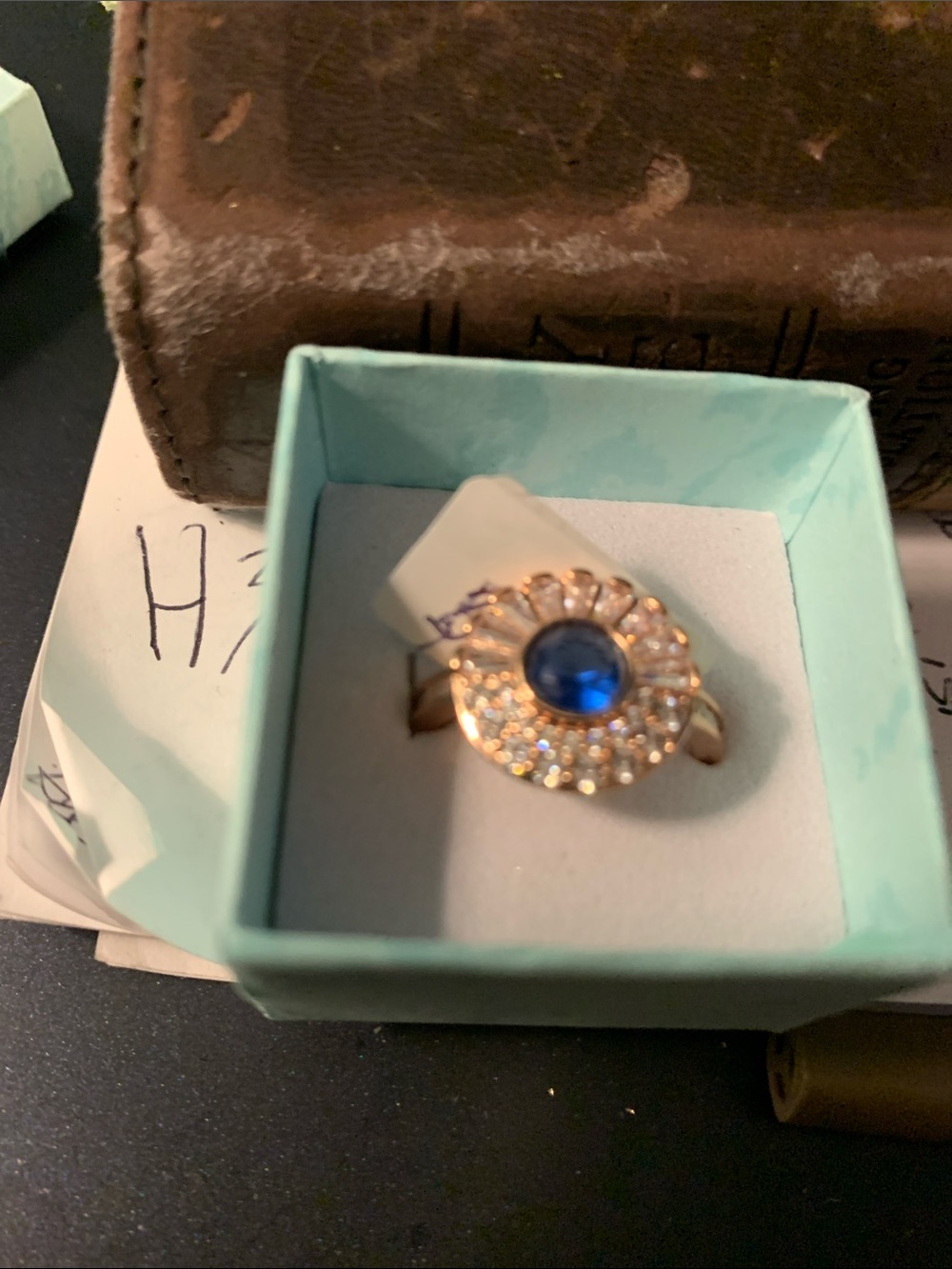 “Born A Star” Blue Sapphire Rose Gold Shell Lab Created CZ Ring sz. 7 Bomb Party